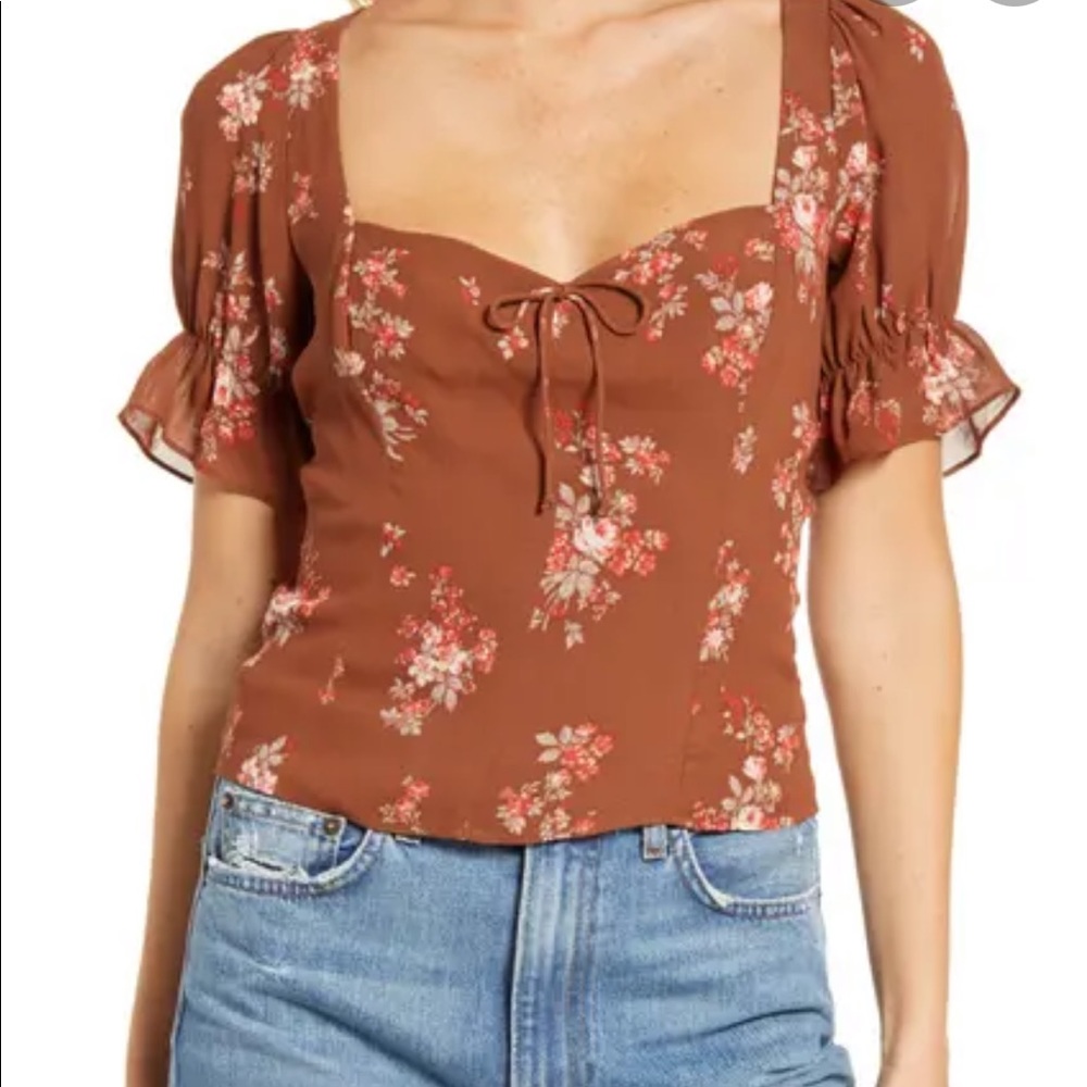 Reformation Delevan Ruffle Sleeve Top Nona Size 0